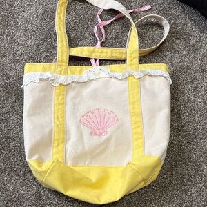 Yellow and Cream Tote Bag with Shell Design
